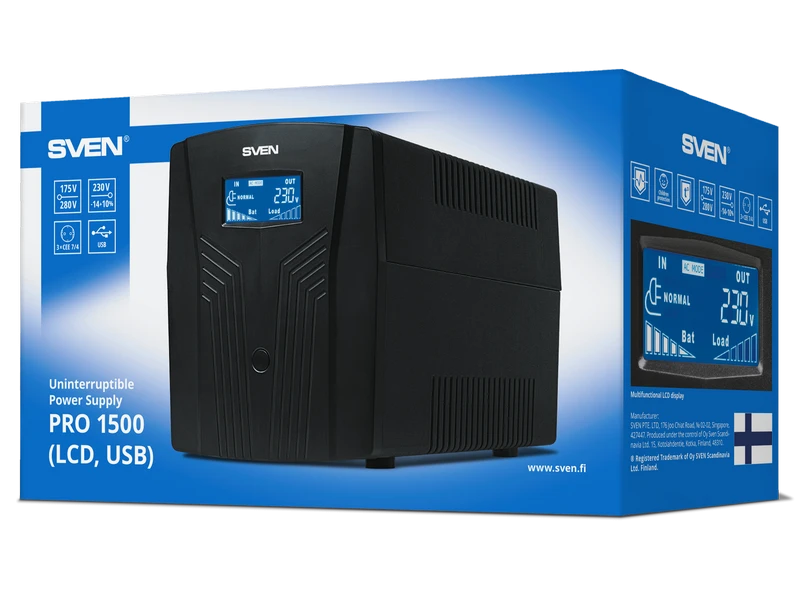 Источник бесперебойного питания sven pro 1500 lcd, линейно-интерактивный, 1500va, башня 9