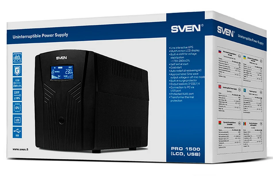 Источник бесперебойного питания sven pro 1500 lcd, линейно-интерактивный, 1500va, башня 3