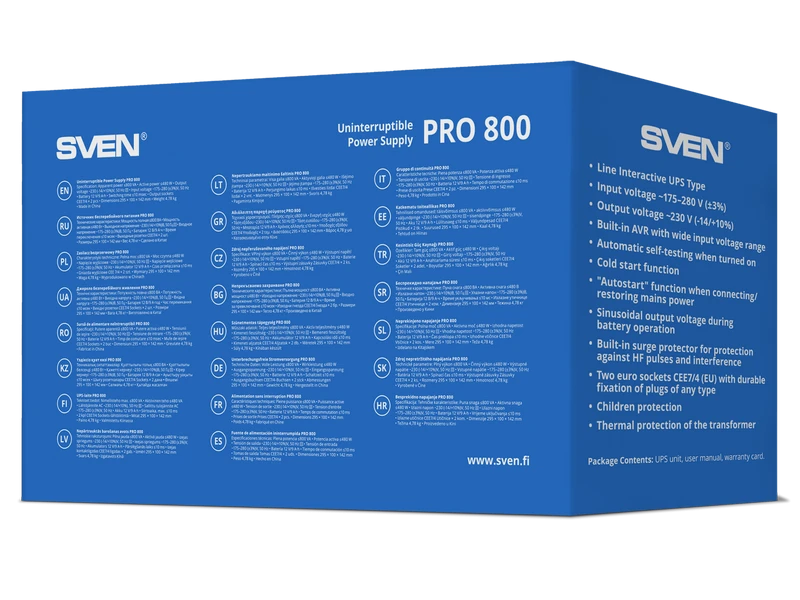 Источник бесперебойного питания sven pro  800, линейно-интерактивный, 800va 7