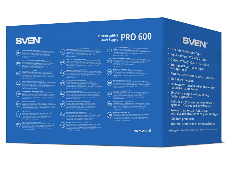 Источник бесперебойного питания sven pro  600, линейно-интерактивный, 600va, башня 4