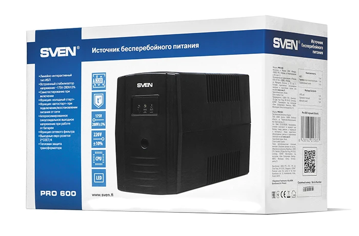 Источник бесперебойного питания sven pro  600, линейно-интерактивный, 600va, башня 2