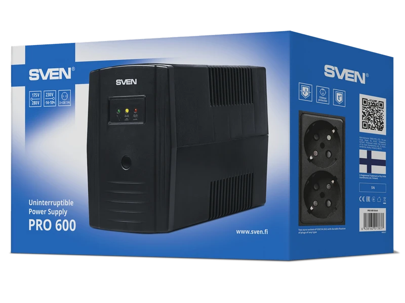Источник бесперебойного питания sven pro  600, линейно-интерактивный, 600va, башня 6