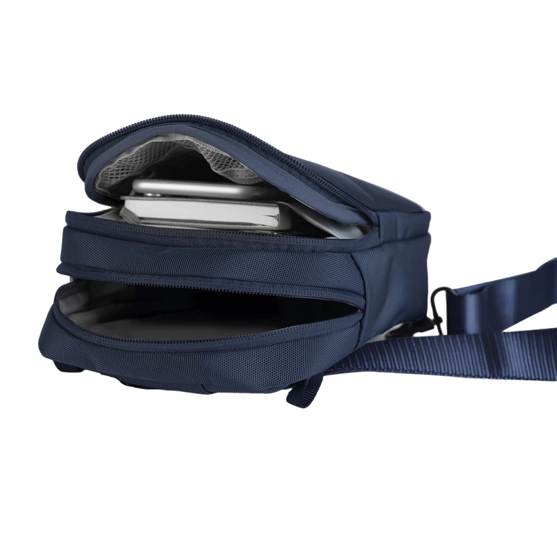 Geantă pe umăr bobby boxy sling, polietilen tereftalat reciclat, bleumarin 6