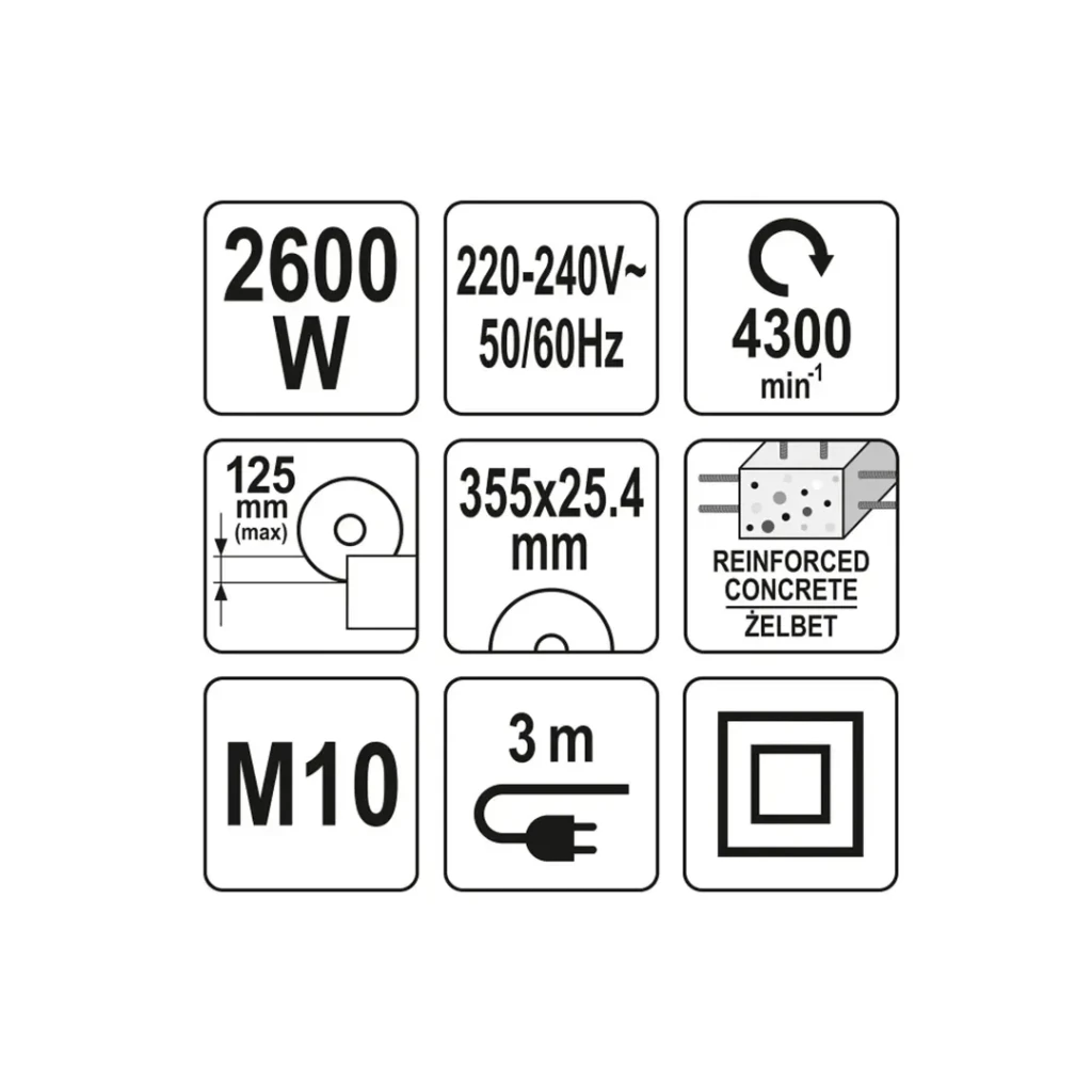 Mașină de tăiat beton yt82158 2600 w 220 - 240 v umed/uscat yato 5