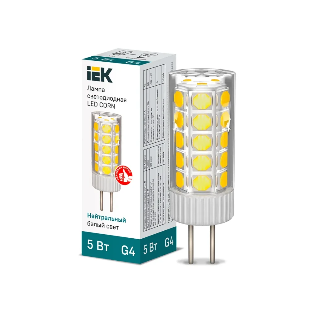 Светодиодная лампа iek corn 5 вт g4 4000 k 475 лм 12 в 2