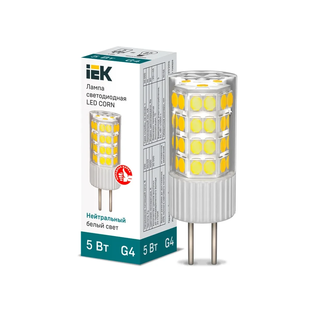 Светодиодная лампа iek corn 5 вт g4 4000 k 475 лм 220 - 240 в 2