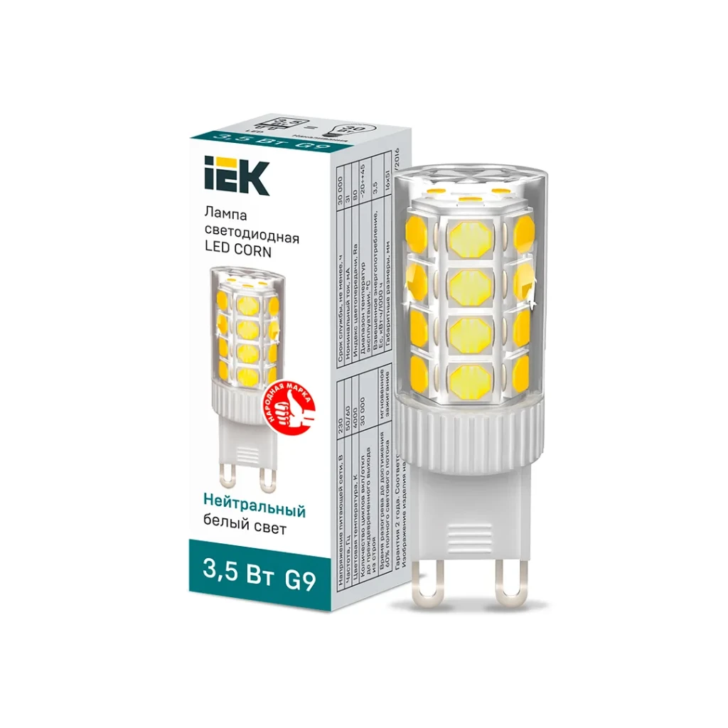 Светодиодная лампа iek corn 3.5 вт g9 4000 k 333 лм 220 - 240 в 2