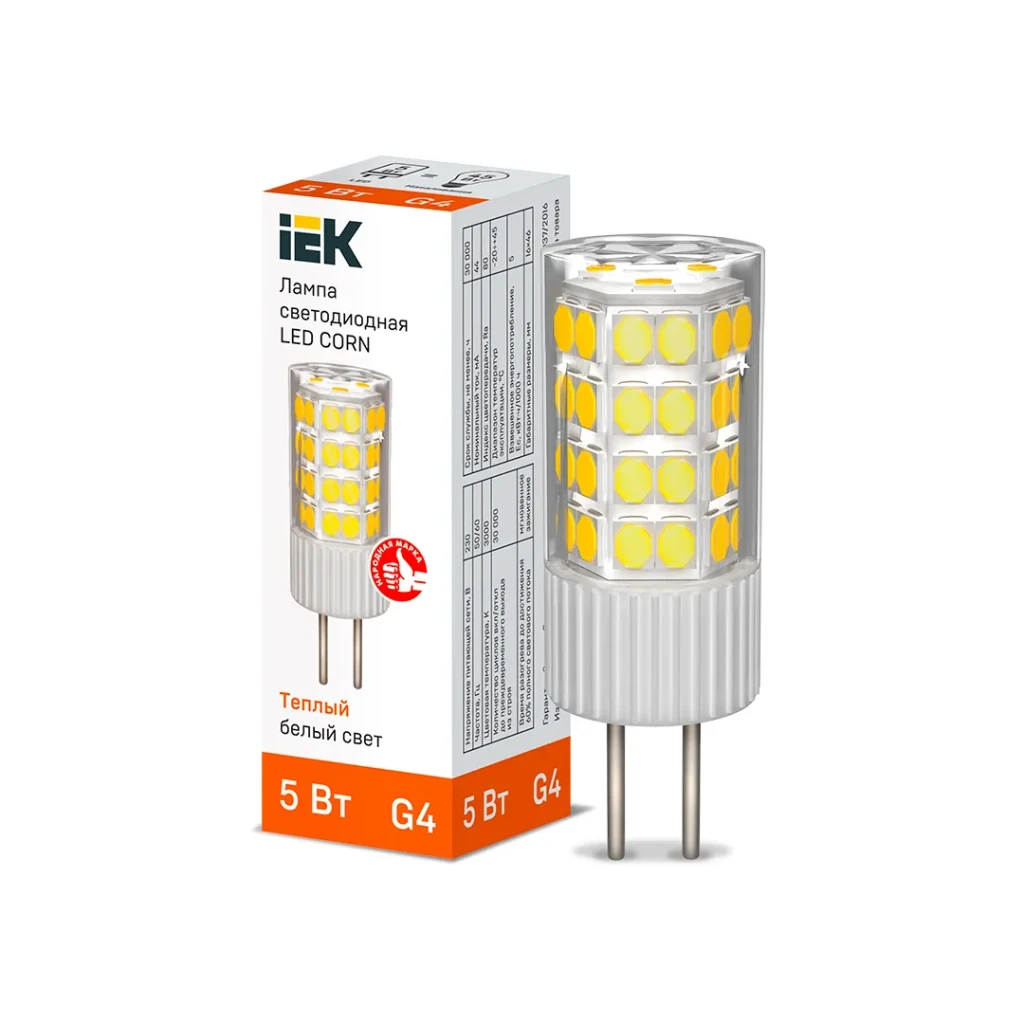 Светодиодная лампа iek corn 5 вт g9 3000 k 475 лм 220 - 240 в 2