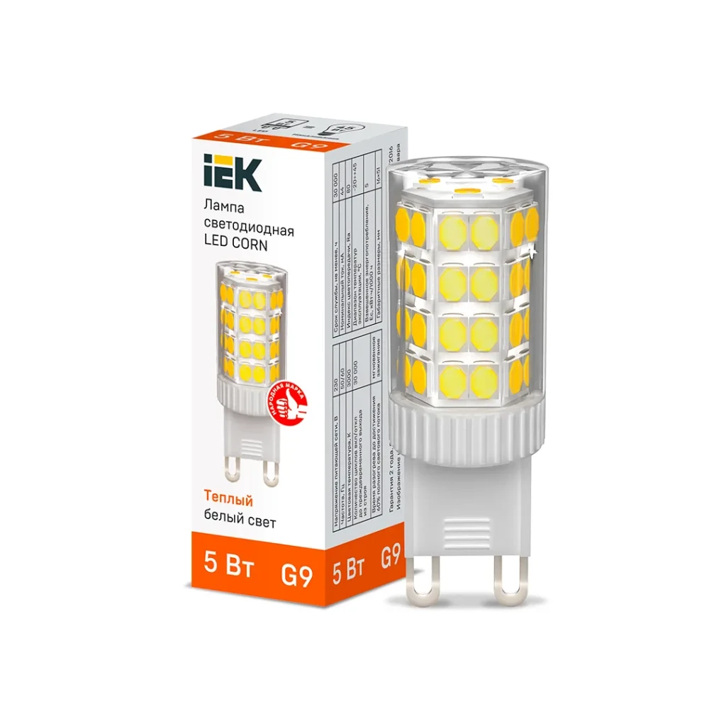 Светодиодная лампа iek corn 5 вт g9 3000 k 475 лм 220 - 240 в 2