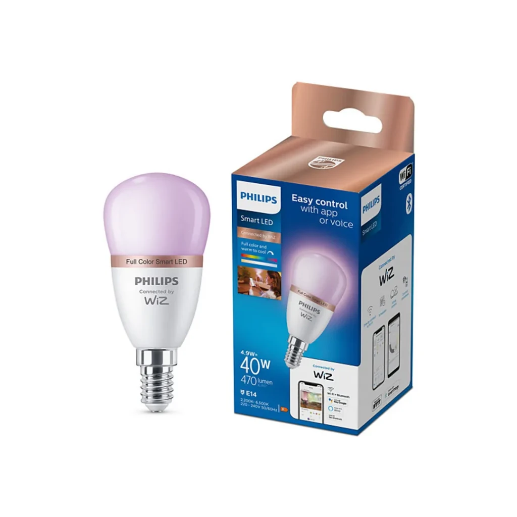 Умная светодиодная лампа philips rgb wiz 4.9 вт e14 2200 - 6500 k 470 лм 220 - 240 в 2