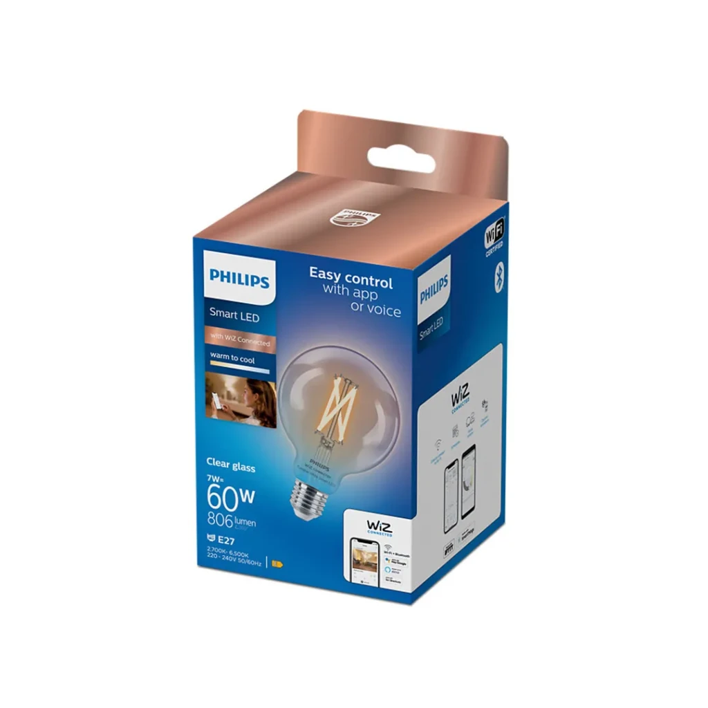 Умная светодиодная лампа philips globe wiz 7 вт e27 2700 - 6500 k 806 лм 220 - 240 в 2