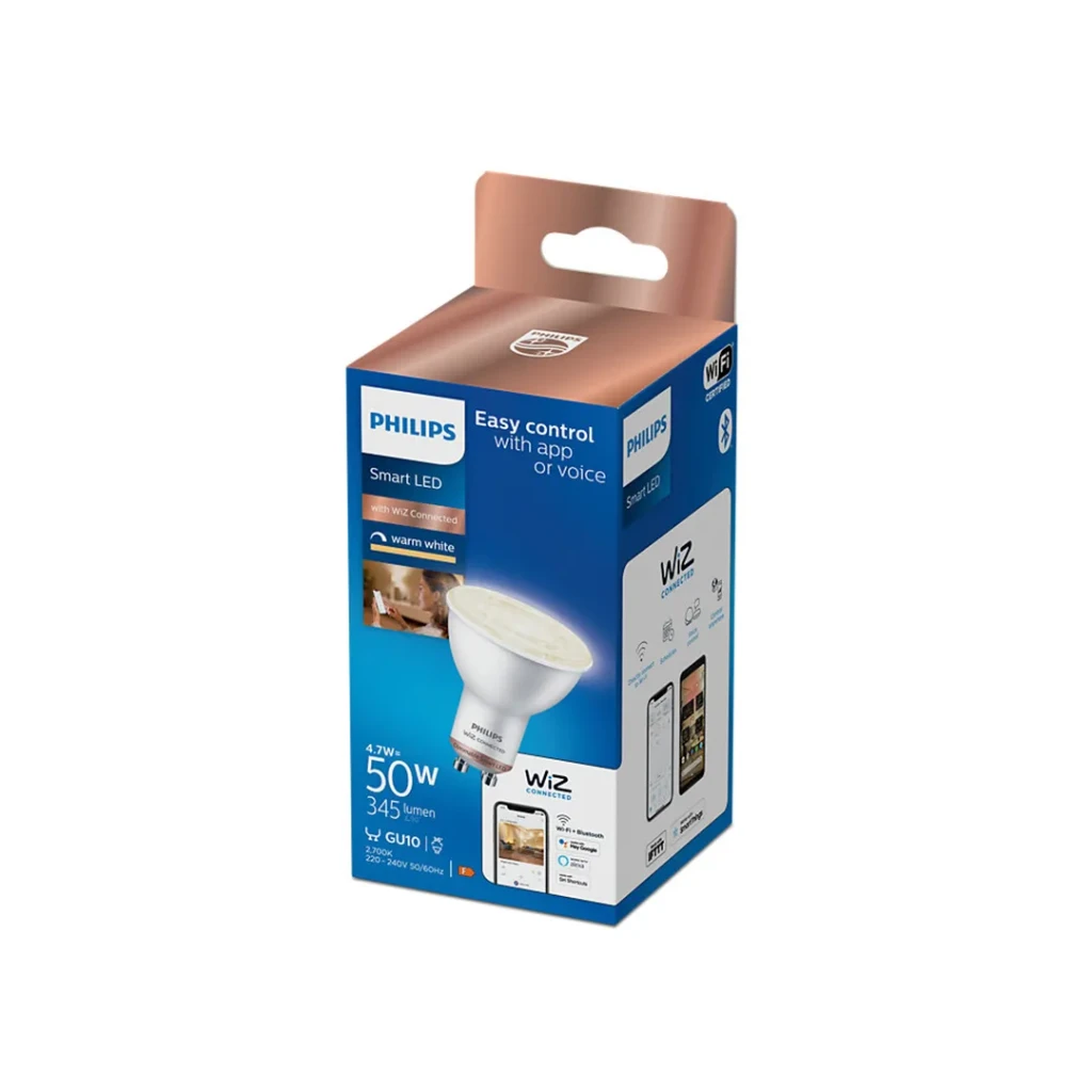 Умная светодиодная лампа philips spot wiz 4.7 вт gu10 2700 k 345 лм 220 - 240 в 2