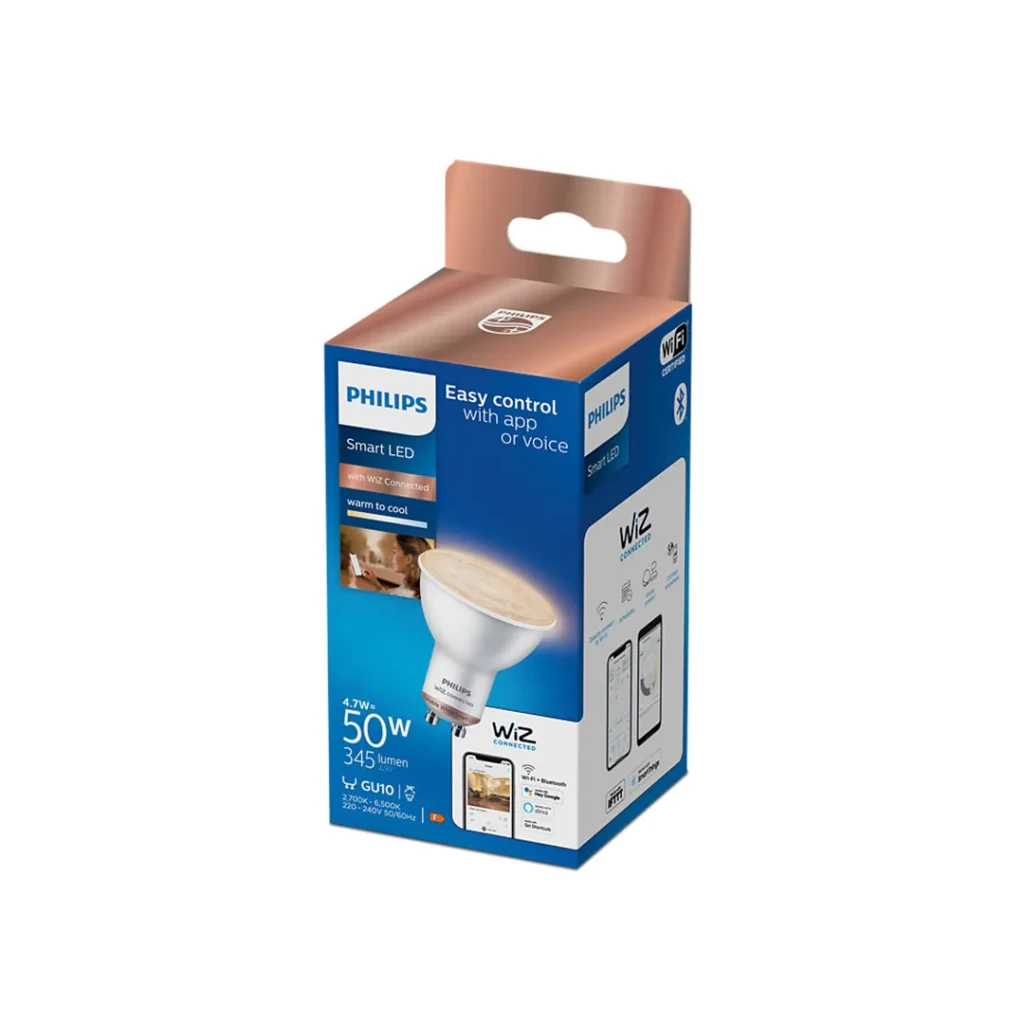 Умная светодиодная лампа spot wiz 4.7 вт gu10 2700 - 6500 k 345 лм 220 - 240 в philips 2