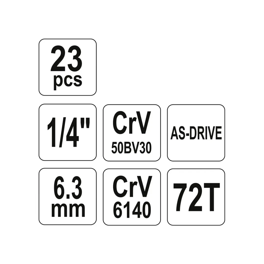 Set de chei tubulare cu clichet 1/4" as-drive 23 buc. yato 2