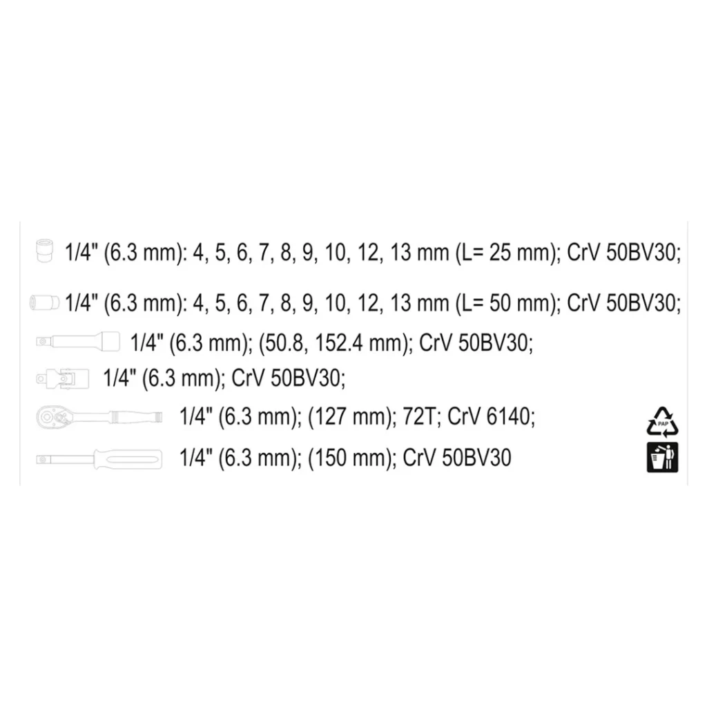 Set de chei tubulare cu clichet 1/4" as-drive 23 buc. yato 3