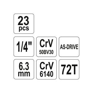 Set de chei tubulare cu clichet 1/4" as-drive 23 buc. yato Thumbnail 2