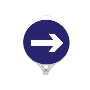 Indicator rutier rotund "direcție obligatorie de ocolire la dreapta" 28 x 39 cm albastru mfk