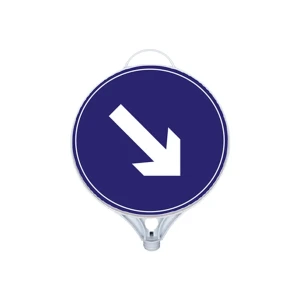 Indicator rutier rotund "direcție obligatorie de ocolire la dreapta" 28 x 39 cm albastru mfk
