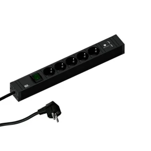 Prelungitor cu împământare și întrerupător 5 prize + 2 usb 2 m 16 a bachmann