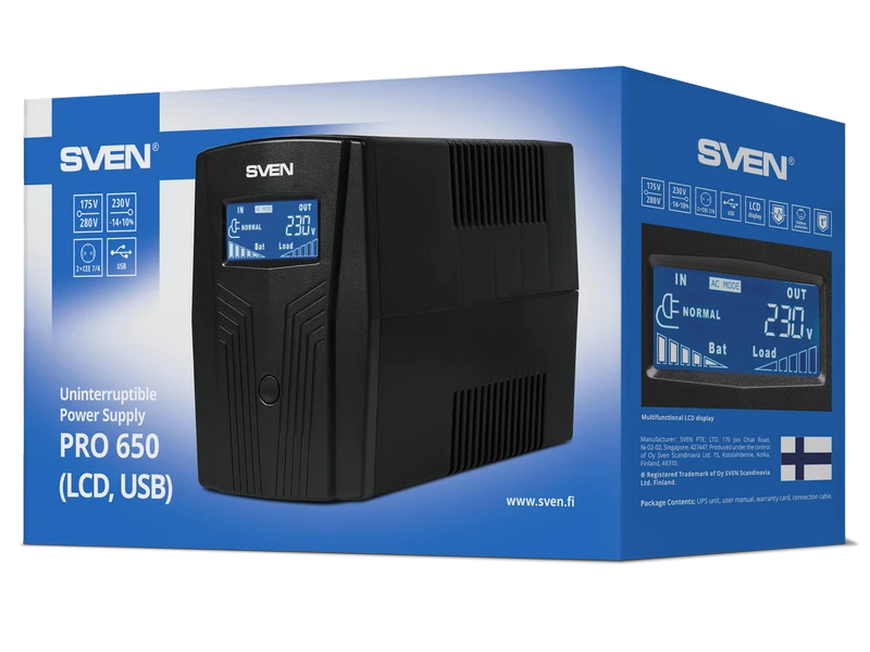 Sursă de alimentare neîntreruptibilă sven pro  50 lcd, linear-interactiv, 650va, turn 4