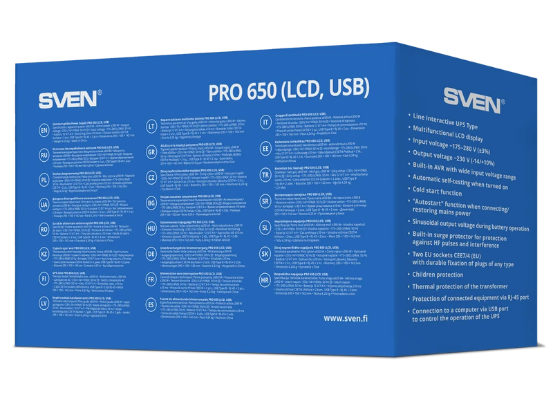 Sursă de alimentare neîntreruptibilă sven pro  50 lcd, linear-interactiv, 650va, turn 6