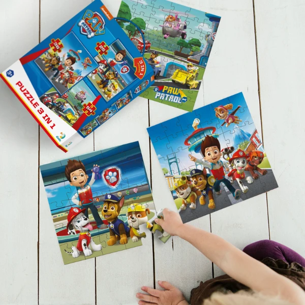 Puzzle 3-în-1 "gata de acțiune", 25, 36, 54 piese, seria patrula cățelușilor 8