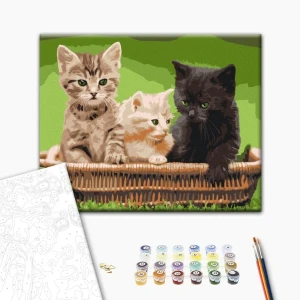Картина по номерам 30*40 см (без упаковки) -  котята в корзине Thumbnail 2