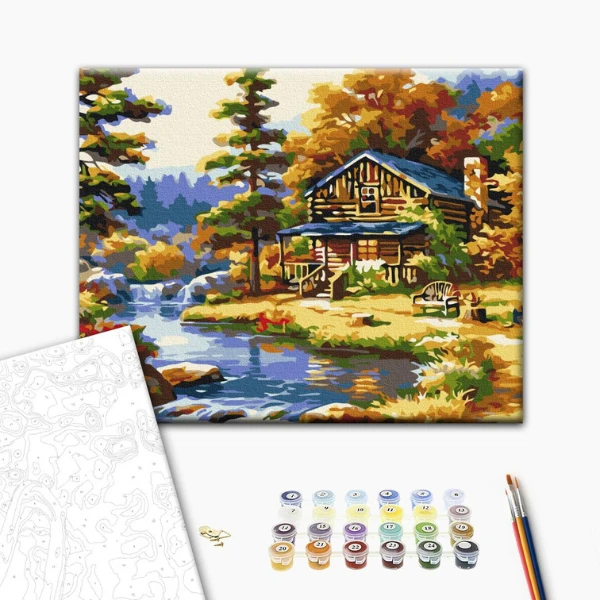 Pictură pe numere 30*40 сm (fără cutie) – casă lângă lac 2