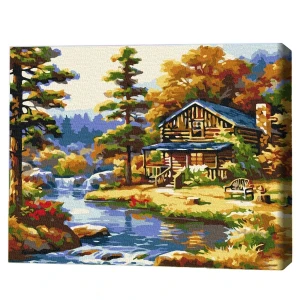 Pictură pe numere 30*40 сm (fără cutie) – casă lângă lac