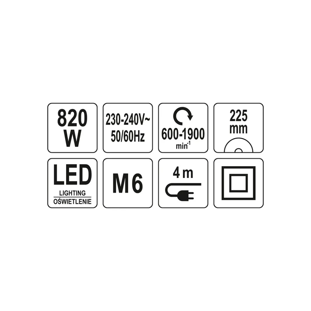 Шлифмашина yato yt82355 225 мм 820 вт 220 - 240 в 600 - 1900 об/мин 5