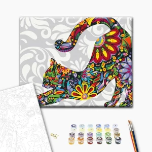 Pictură pe numere 40*50 cm (fără cutie) – pisica florală Thumbnail 3