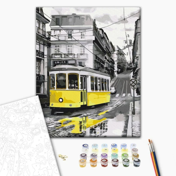 Pictură pe numere 40*50 cm (în cutie) – tramvaiul galben 2