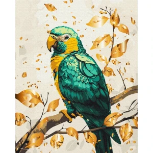 Pictură pe numere 40*50 cm (în cutie) – papagal smarald cu vopsele metalice
