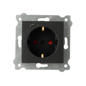 Розетка + usb type c karell 16 a 220 - 240 в чёрный exen elektrik