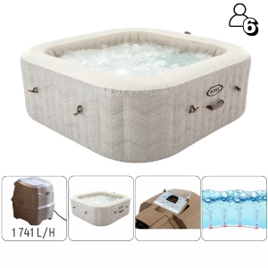 INTEX Надувной СПА джакузи “Chevron Deluxe Square Bubble” 193х71см, 1098Л, 6-и местный