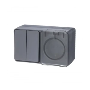 Întrerupător dublu + priză cu capac atlas design 16 a 220 - 240 v antracit systeme electric