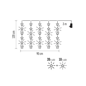 Ghirlandă "cortină-stele" 2.56 w 120 x 90 cm 3000 k 220 - 240 v ip44 led emos Thumbnail 3