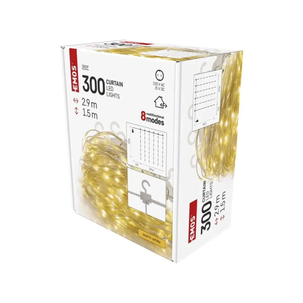 Ghirlandă "cortină-picături" 3.6 w 2.9 x 1.5 m 3000 k 220 - 240 v ip44 led emos 2