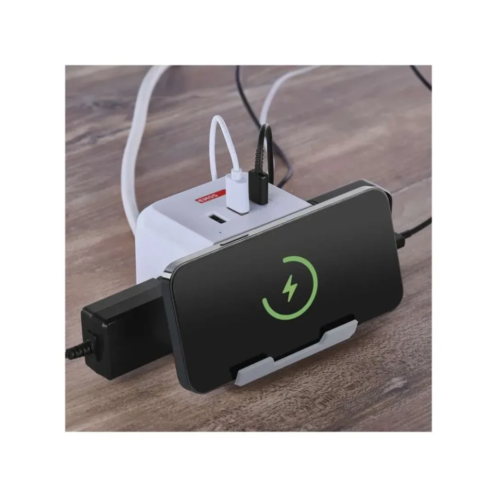 Prelungitor cu împământare 2 prize + 2 usb a + 1 usb c + qi cub 2 m 16 a emos 3