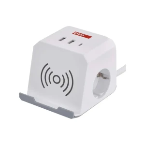 Удлинитель с заземлением 2 гнезда + 2 usb a + 1 usb c + qi куб 2 м 16 a emos
