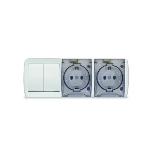 Priză dublă exterioară cu întrerupător dublu 10/16 a 220 - 240 v alb/gri elmos