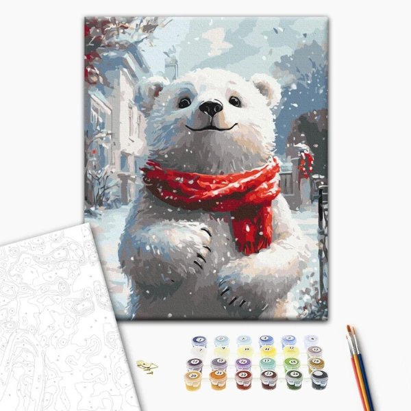 Pictură pe numere 40*50 cm (în cutie) – ursuleț cu eșarfă roșie 2
