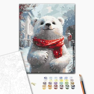 Pictură pe numere 40*50 cm (în cutie) – ursuleț cu eșarfă roșie Thumbnail 2