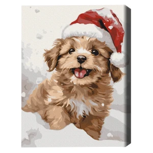 Pictură pe numere 40×50 cm (în cutie) – cățel acoperit de zăpadă