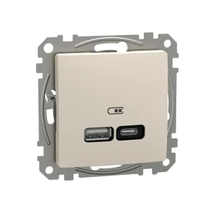Двойная розетка usb a + type c sedna new 3 a 220 - 240 в бежевый schneider-electric