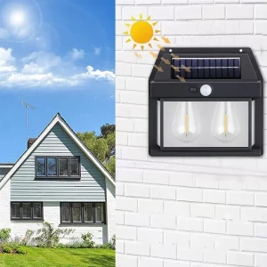 СОЛНЕЧНЫЙ НАСТЕННЫЙ ФОНАРЬ С ДВУМЯ ЛАМПАМИ, РЕТРО С LED И ДАТЧИКОМ ДВИЖЕНИЯ