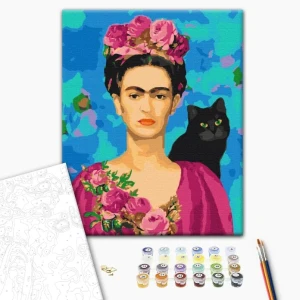Pictură pe numere 40х50 cm (fără cutie) – frida cu pisică Thumbnail 2