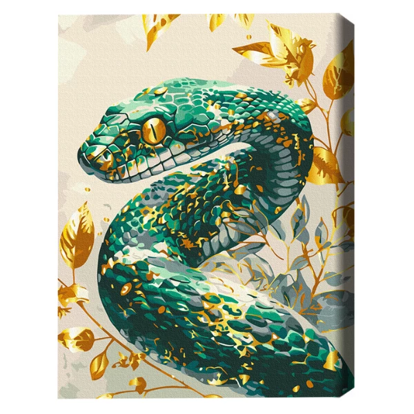 Картина по номерам 40×50 см (в упаковке) - смарагдовая змея с металлизированными цветами 2
