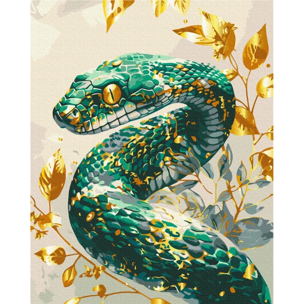 Картина по номерам 40×50 см (в упаковке) - смарагдовая змея с металлизированными цветами 4