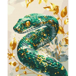 Картина по номерам 40×50 см (в упаковке) - смарагдовая змея с металлизированными цветами Thumbnail 4
